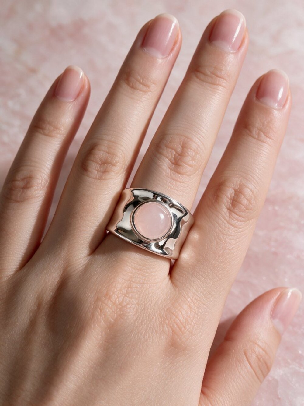 Cocktail Ring with Pink Quartz - Size 9